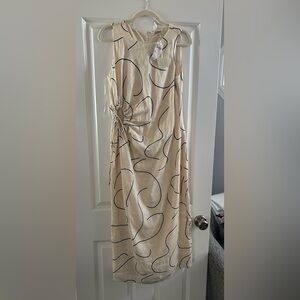 Magaschoni Cream and Black Abstract Midi Dress